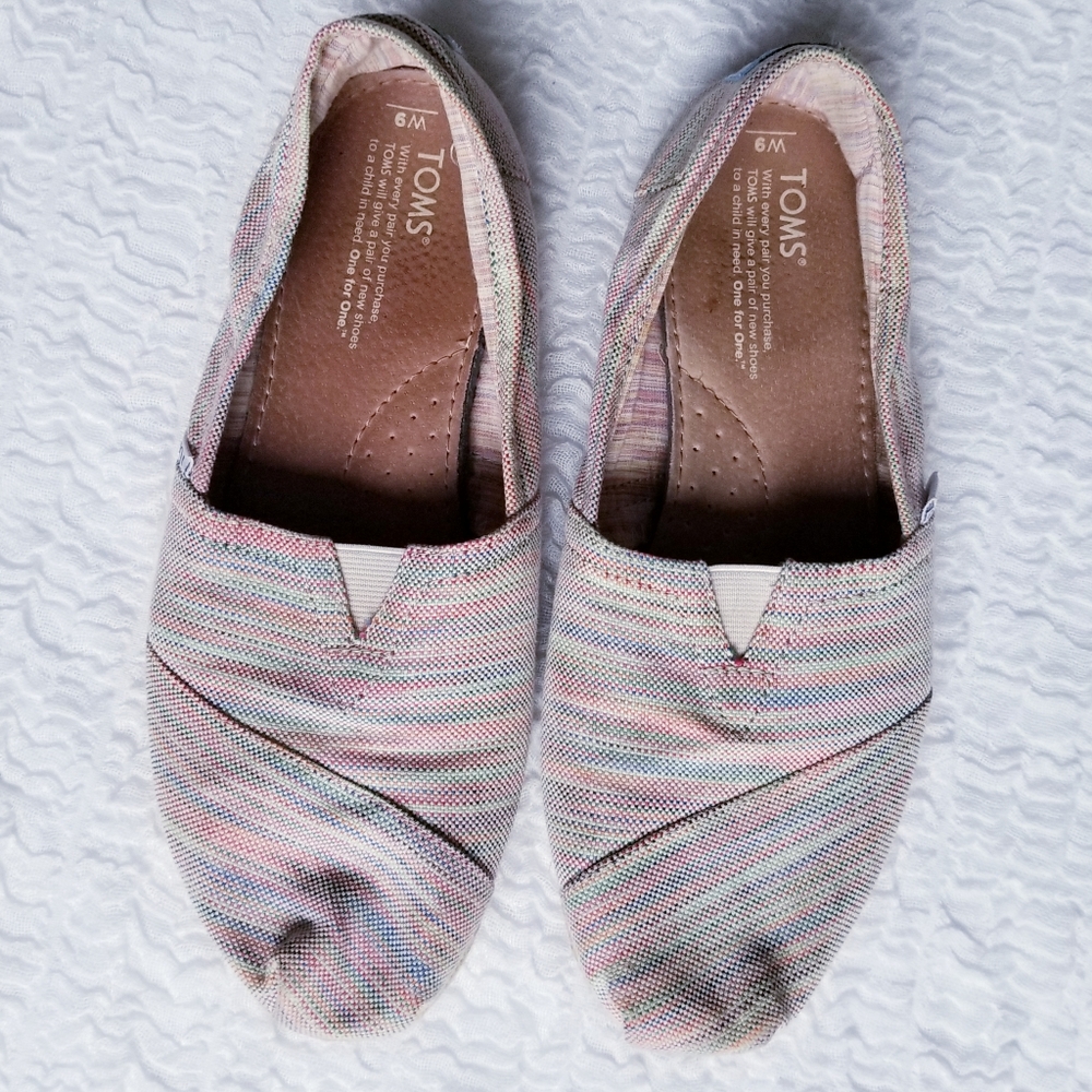 Toms Alpargatas Striped Canvas Flat Slip On Shoes Boho Muted Color